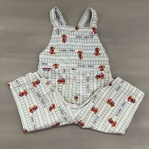 Vintage Healthtex 12M Junior Fireman Overalls Corduroy Fire Trucks Ladders Boy